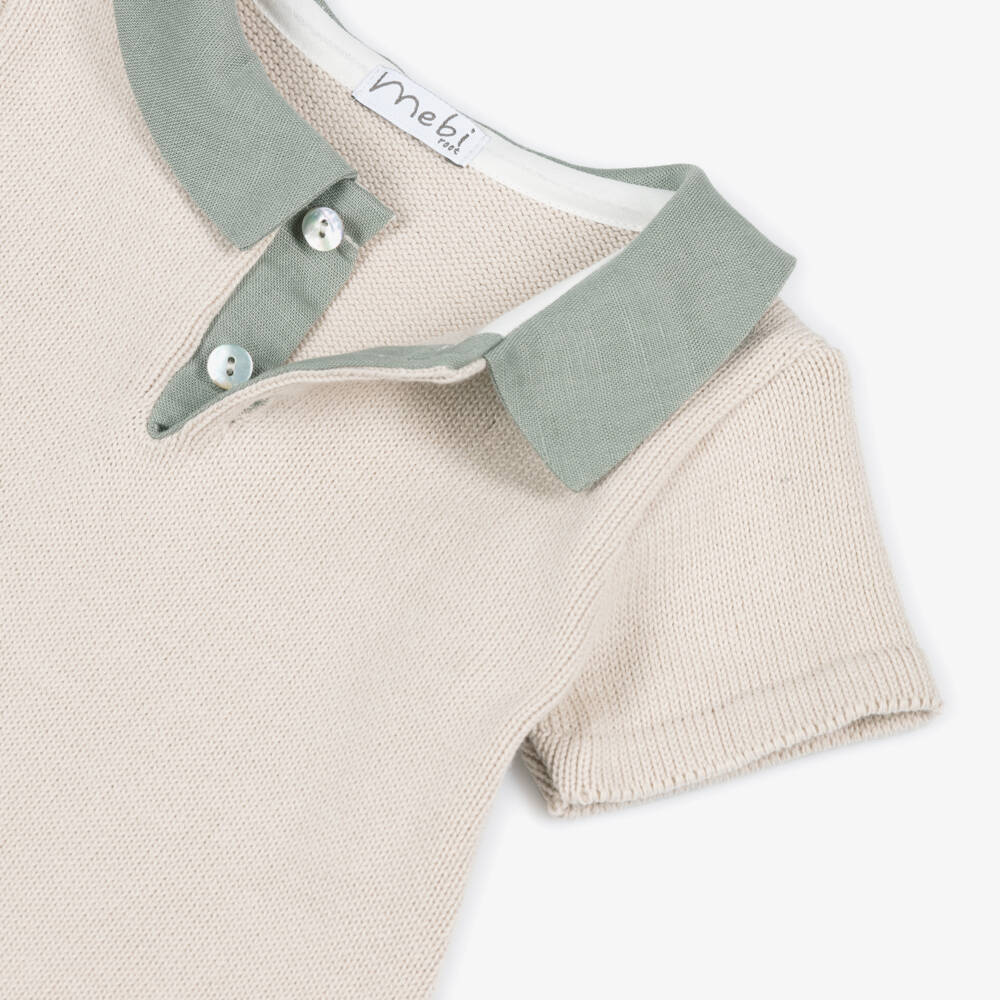 Mebi-Boys Beige Knitted Top & Green Shorts Set | Childrensalon Outlet