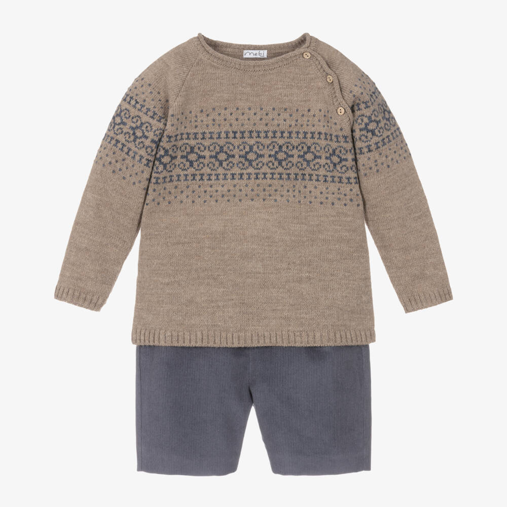 Mebi-Boys Blue and Beige Outfit Set | Childrensalon Outlet