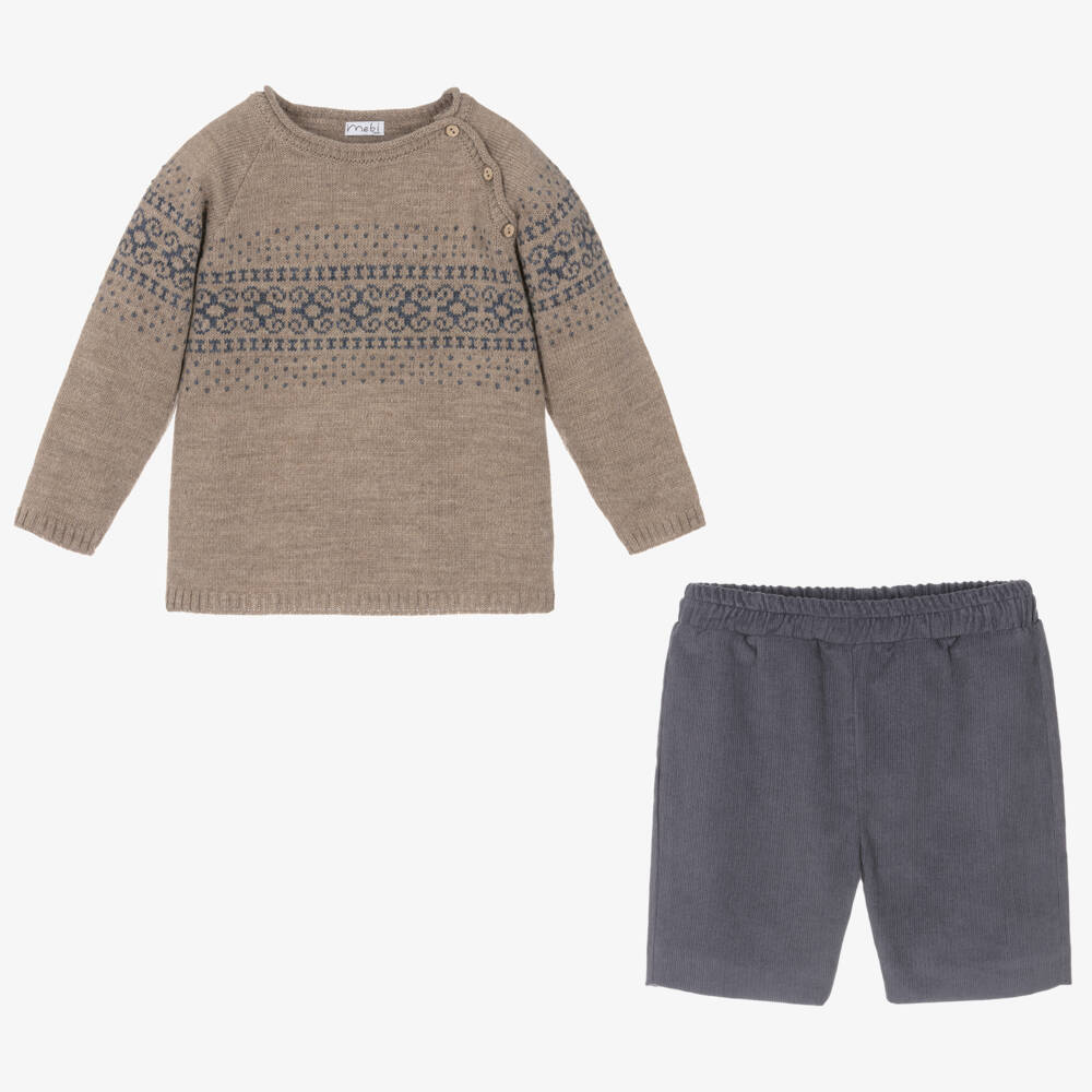 Mebi-طقم شورت قطن لون أزرق وبيج للأولاد | Childrensalon Outlet