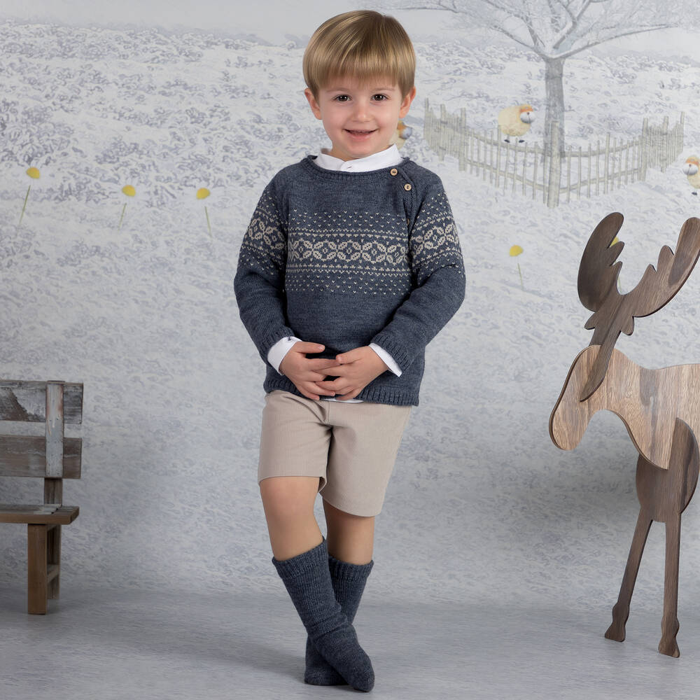 Mebi-Boys Blue & Beige Corduroy Shorts Set | Childrensalon Outlet