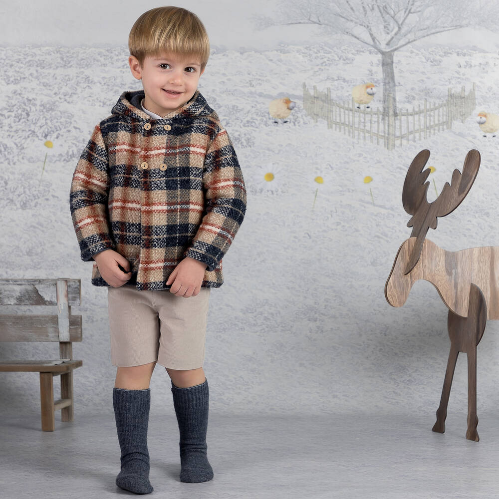 Mebi-Boys Blue & Beige Cotton Coat | Childrensalon Outlet