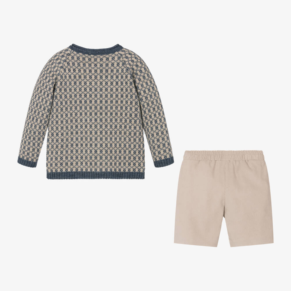 Mebi-Boys Blue & Beige Knit Set | Childrensalon Outlet