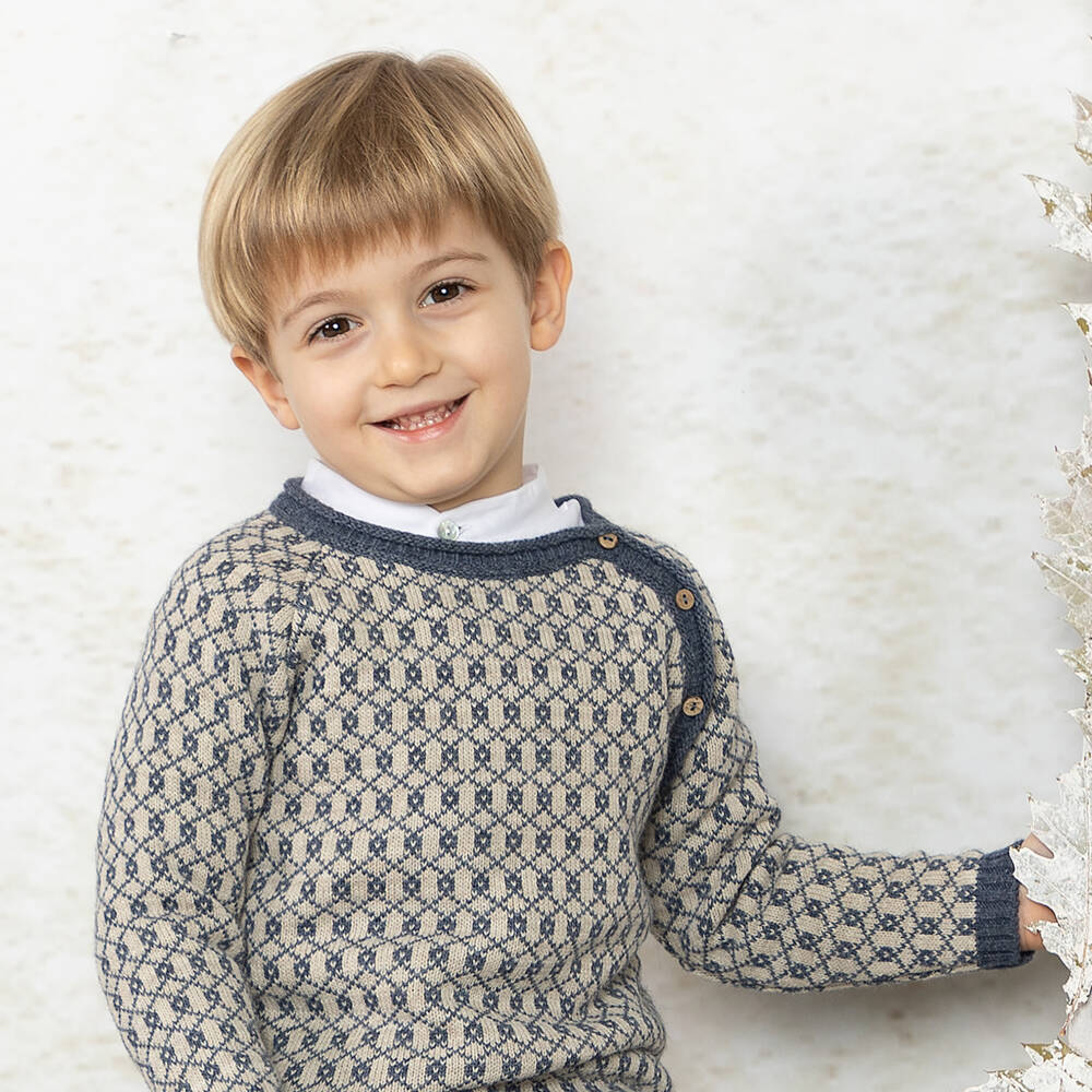 Mebi-Boys Blue & Beige Knit Set | Childrensalon Outlet