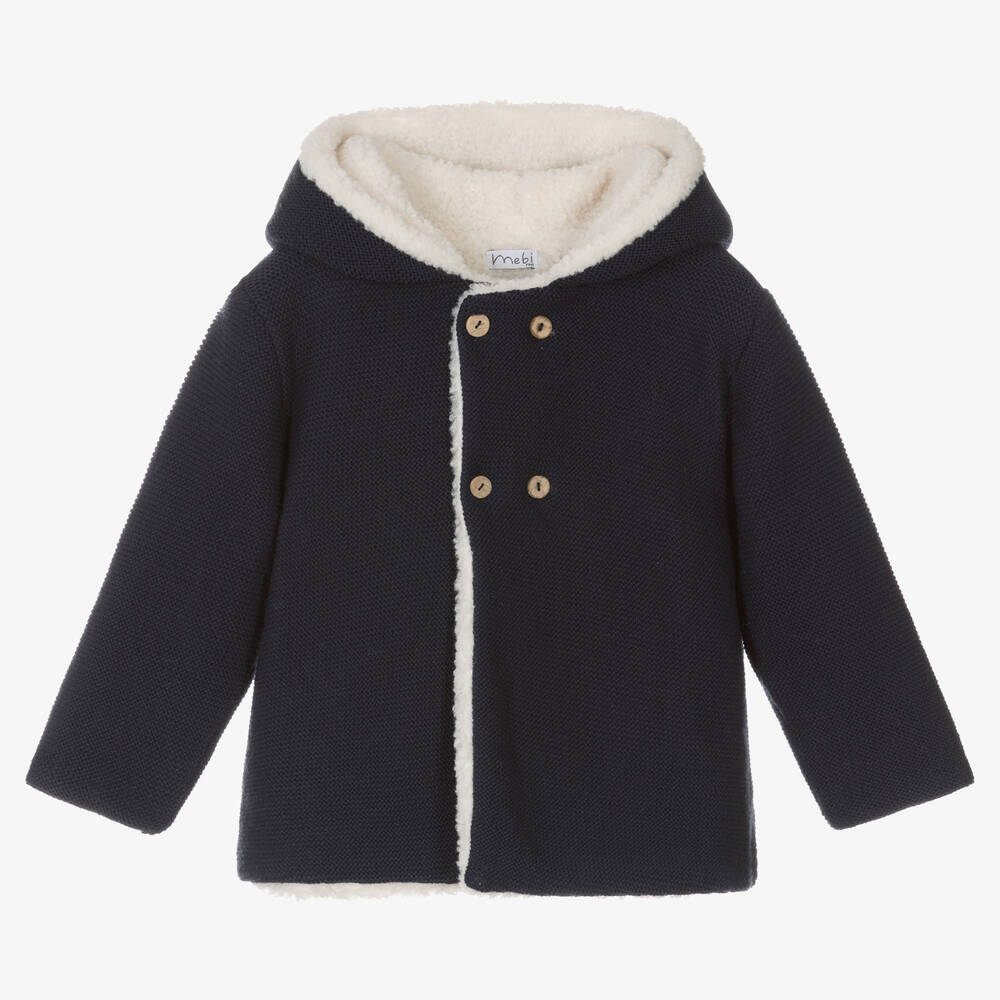 Mebi - Boys Blue Hooded Knit Jacket | Childrensalon