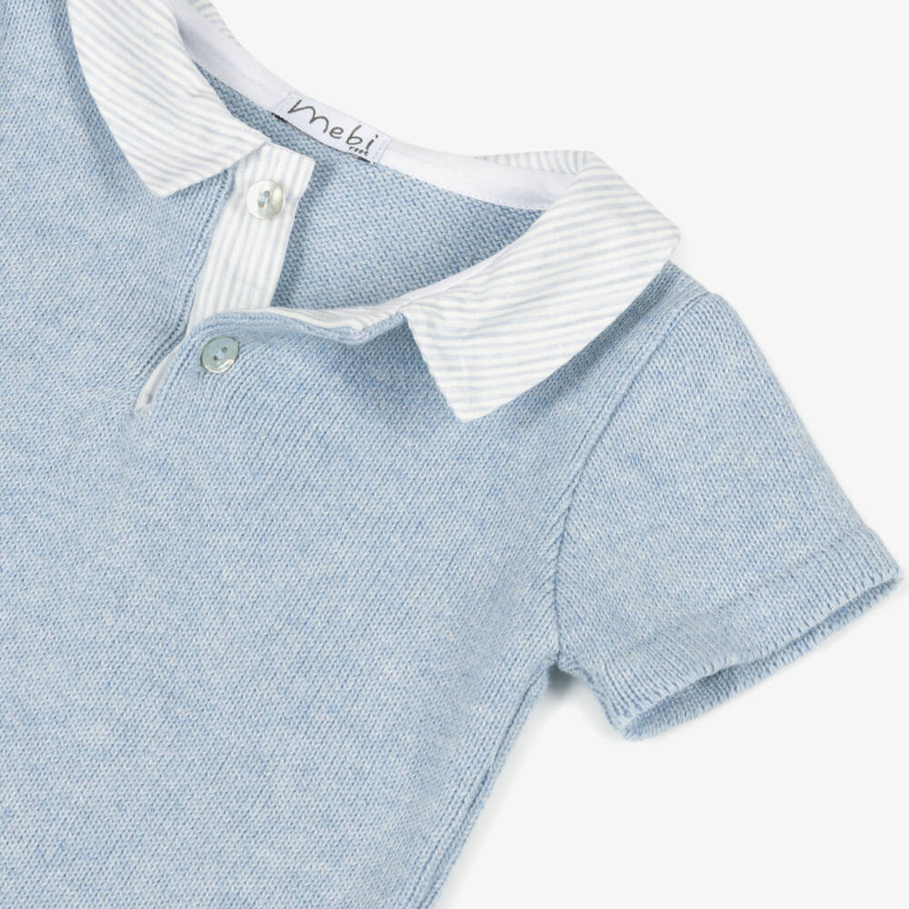 Mebi-Boys Blue Knit Top & Stripe Shorts | Childrensalon Outlet