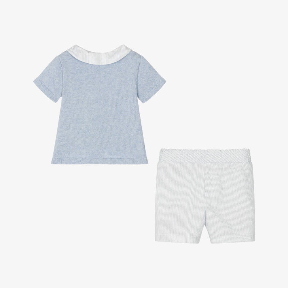 Mebi-Boys Blue Knit Top & Stripe Shorts | Childrensalon Outlet