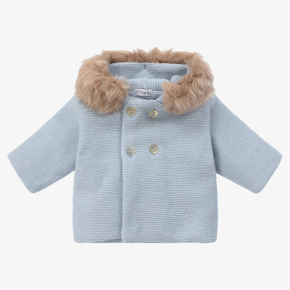 Mebi - Boys Blue Knitted Pram Coat | Childrensalon