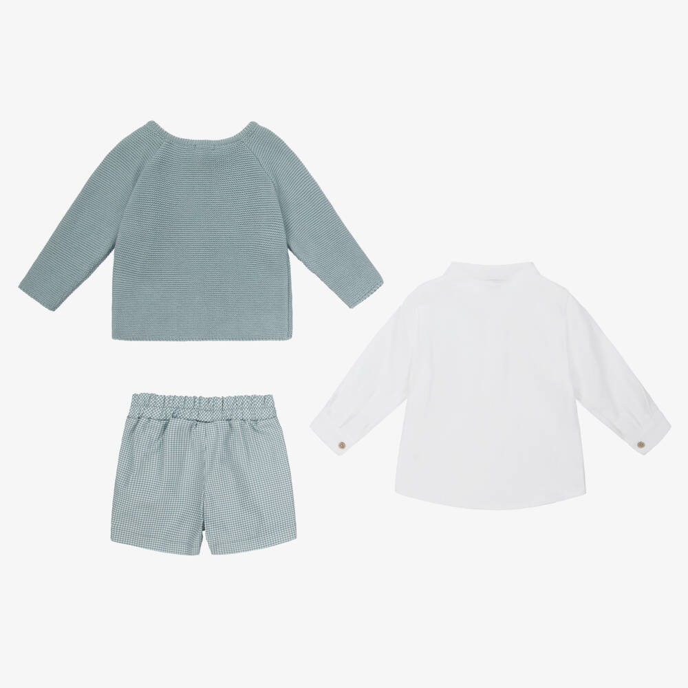 Mebi-Boys Blue Linen Shorts Set | Childrensalon Outlet