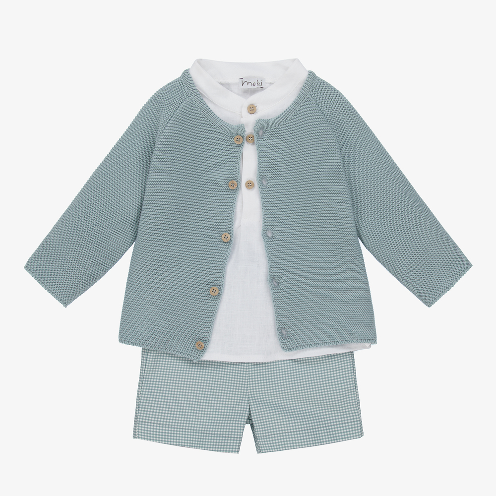 Mebi - Boys Blue Linen Shorts Set | Childrensalon