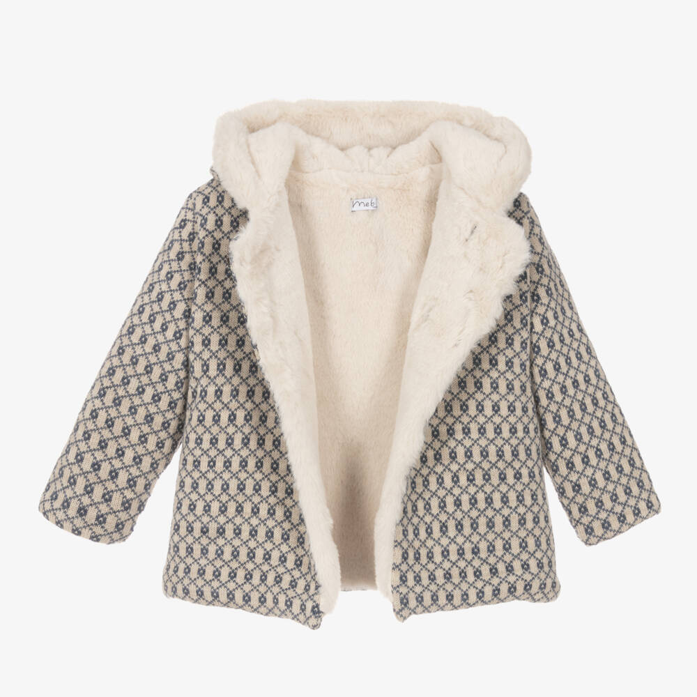 Mebi-Boys Blue Patterned Wool Coat | Childrensalon Outlet