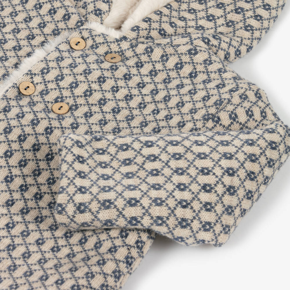 Mebi-Boys Blue Patterned Wool Coat | Childrensalon Outlet