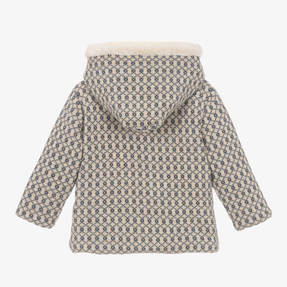 Mebi-Boys Blue Patterned Wool Coat | Childrensalon Outlet