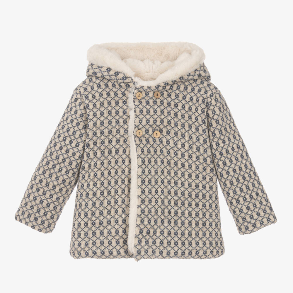 Mebi-Boys Blue Patterned Wool Coat | Childrensalon Outlet