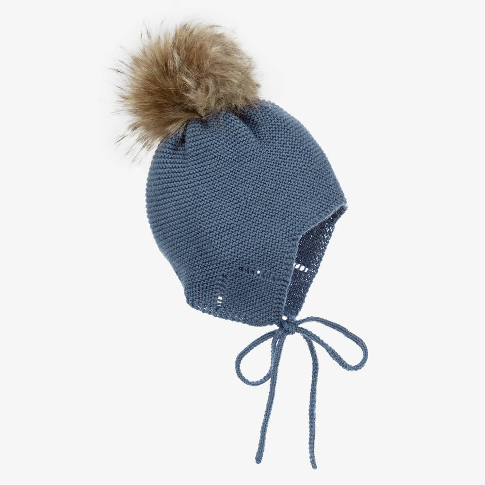 Mebi-Boys Blue Pom-Pom Knit Hat | Childrensalon Outlet