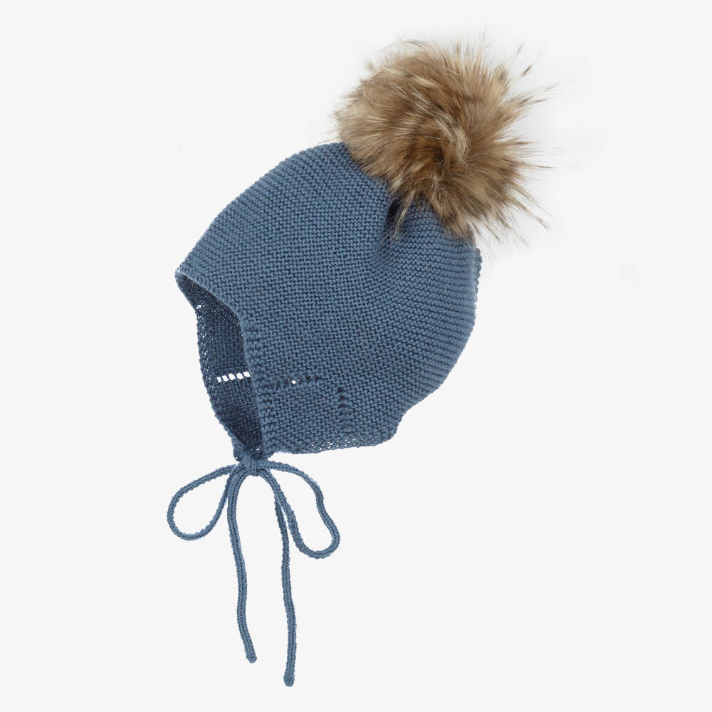 Mebi-Boys Blue Pom-Pom Knit Hat | Childrensalon Outlet