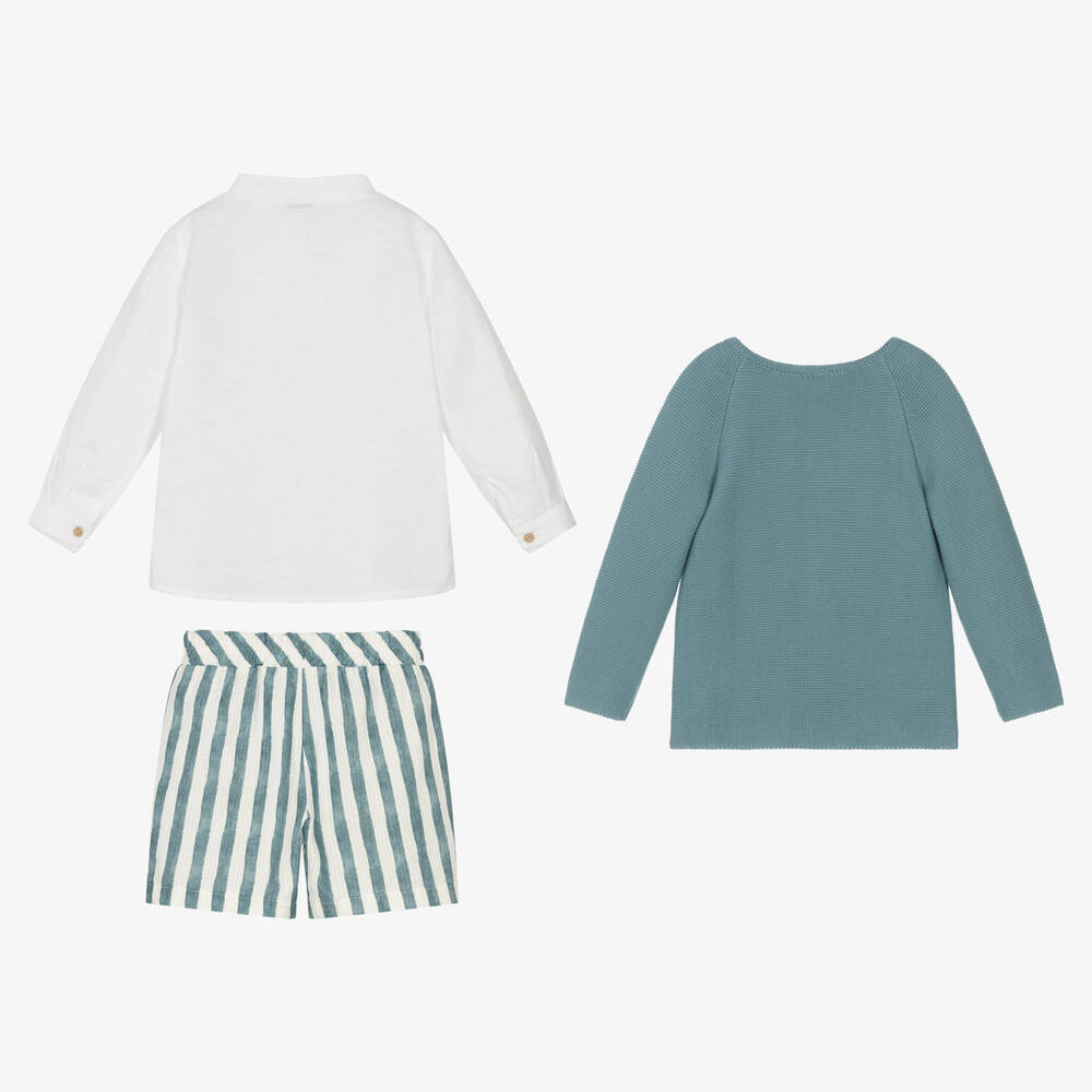 Mebi-Boys Blue Stripe Shorts Set | Childrensalon Outlet