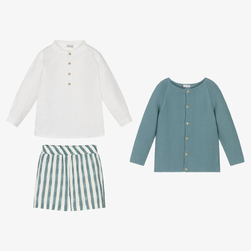 Mebi-Boys Blue Stripe Shorts Set | Childrensalon Outlet