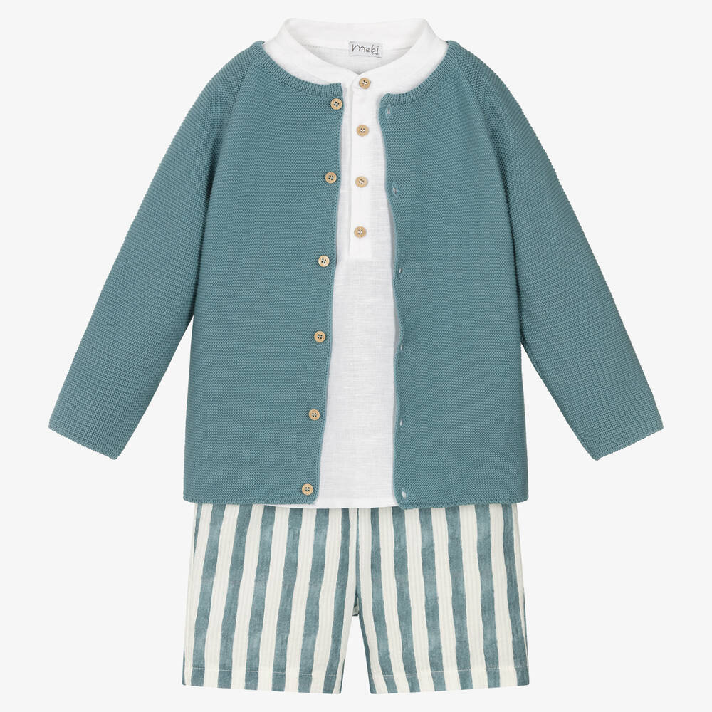 Mebi - Blau gestreiftes Shorts-Set | Childrensalon