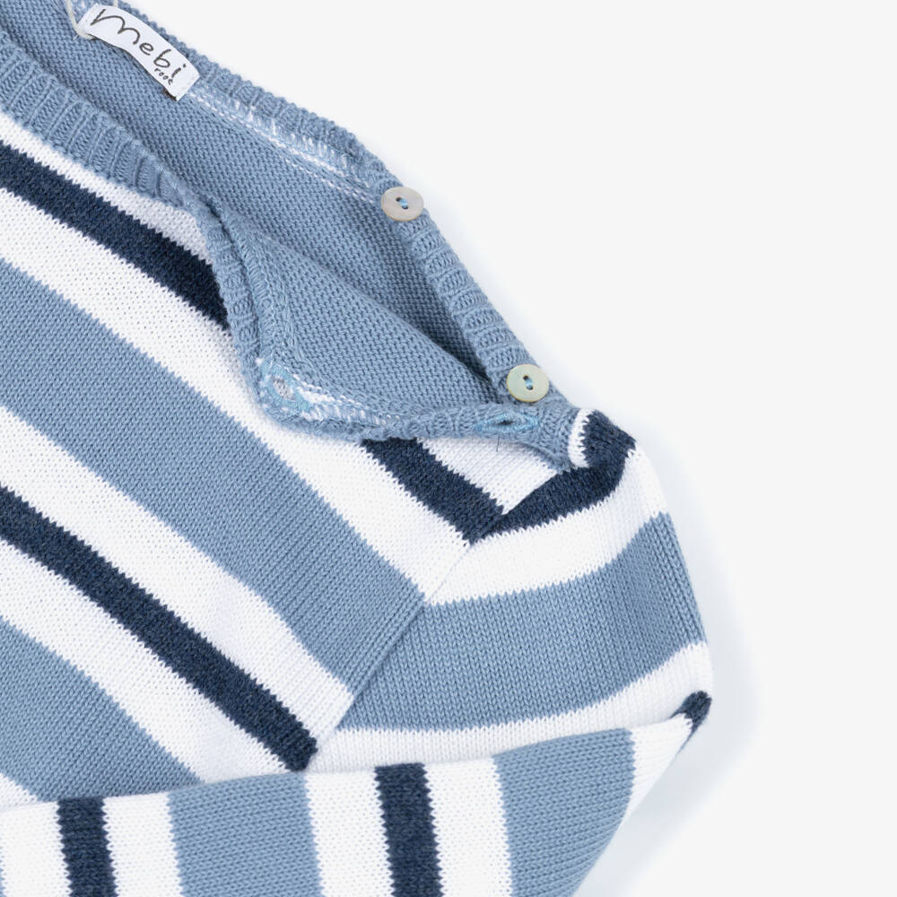 Mebi-Boys Blue Striped Knitted & Woven Shorts Set | Childrensalon Outlet