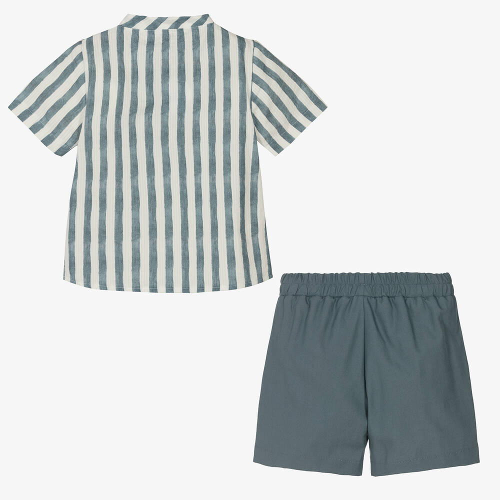 Mebi-Boys Blue Striped Short Set | Childrensalon Outlet