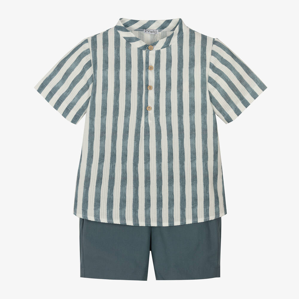 Mebi - Boys Blue Striped Short Set | Childrensalon