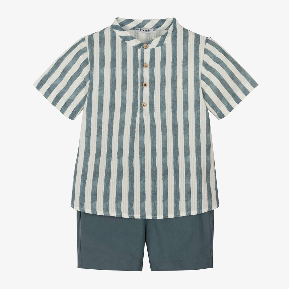 Mebi - Ensemble short bleu rayé garçon | Childrensalon