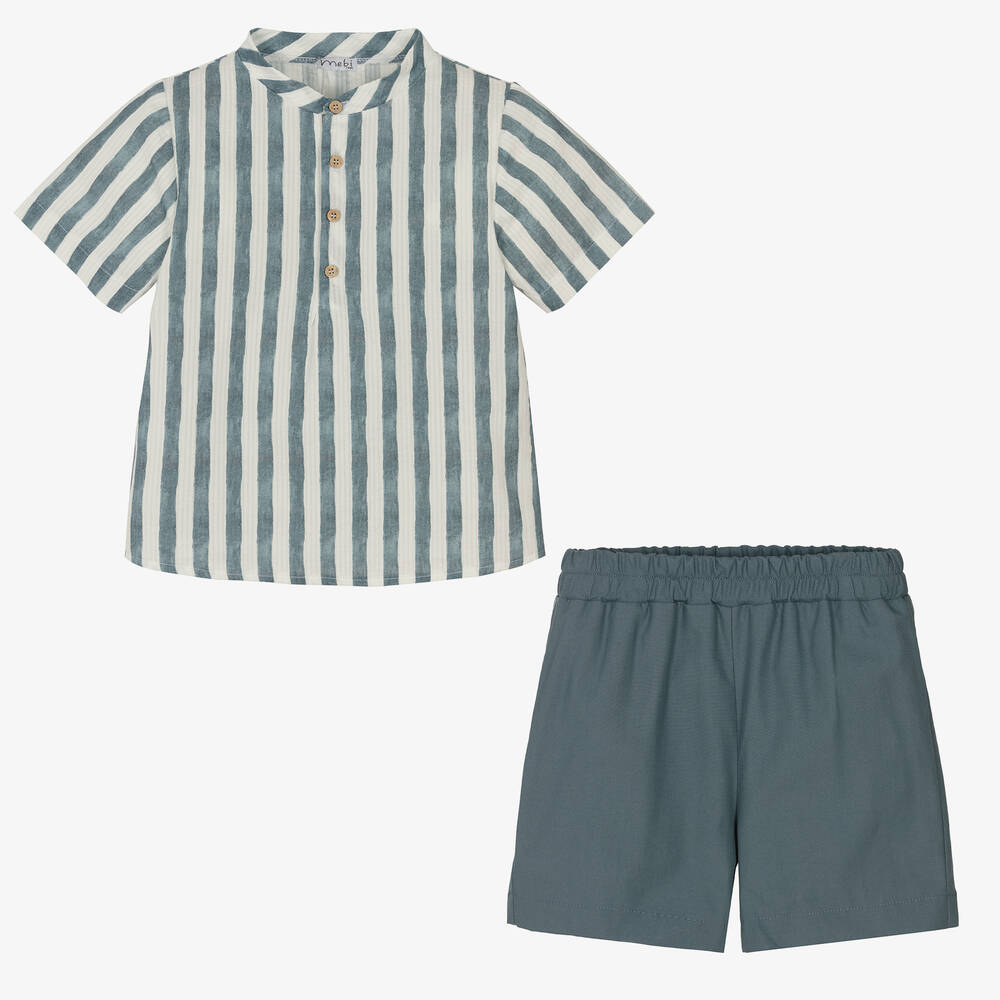Mebi-Boys Blue Striped Short Set | Childrensalon Outlet