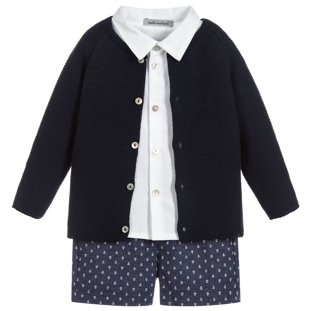 Mebi-Boys Blue & White Shorts Set | Childrensalon Outlet
