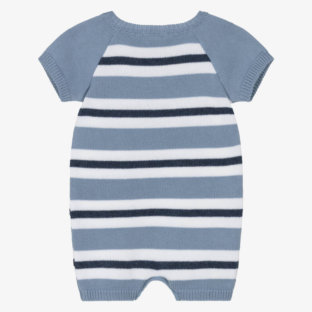 Mebi-Boys Blue & White Striped Cotton Knit Shortie | Childrensalon Outlet