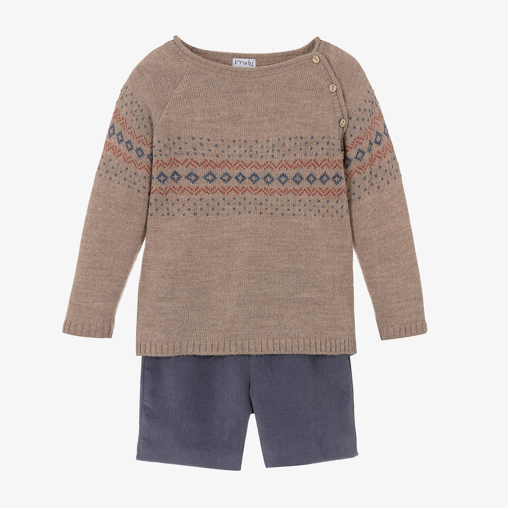 Mebi - Коричневый свитер и синие шорты | Childrensalon
