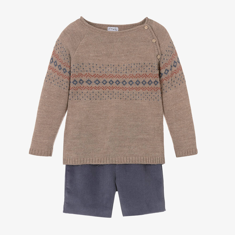 Mebi - Ensemble short marron et bleu | Childrensalon