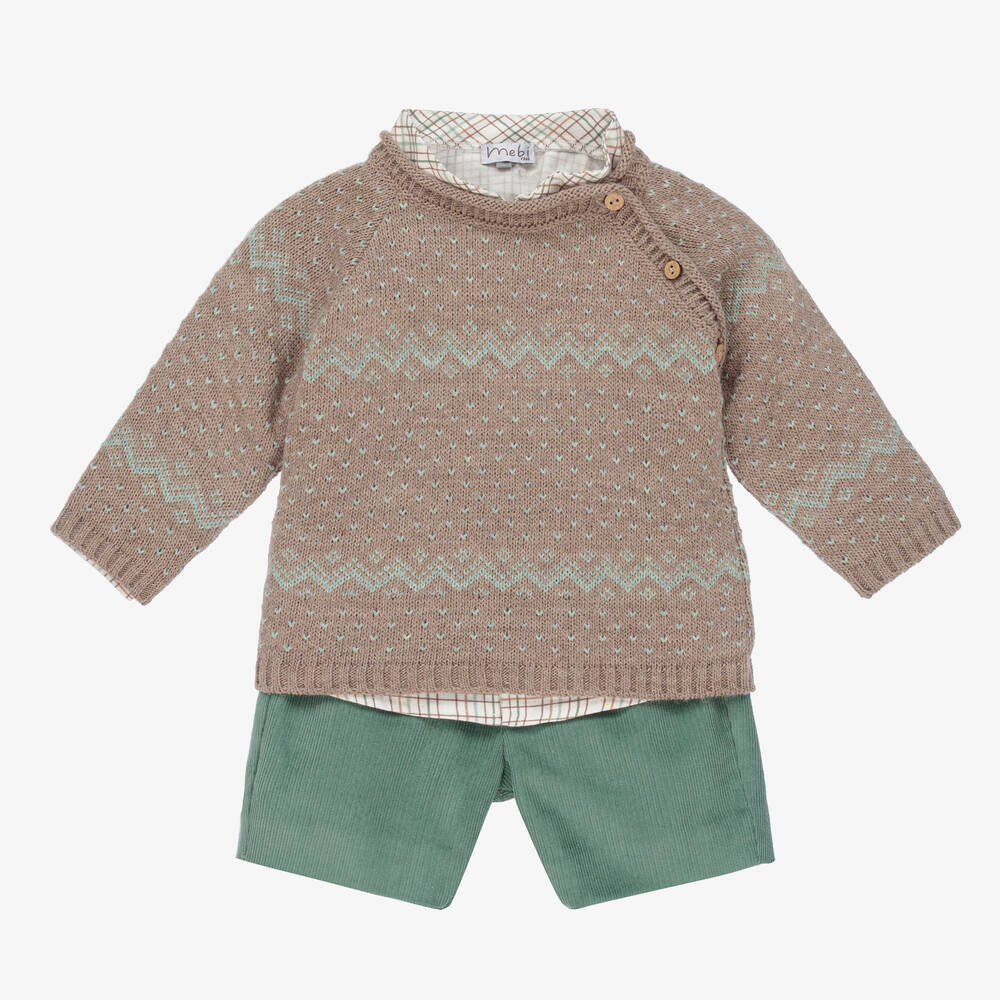 Mebi - Коричнево-зеленый комплект с шортами для мальчиков | Childrensalon
