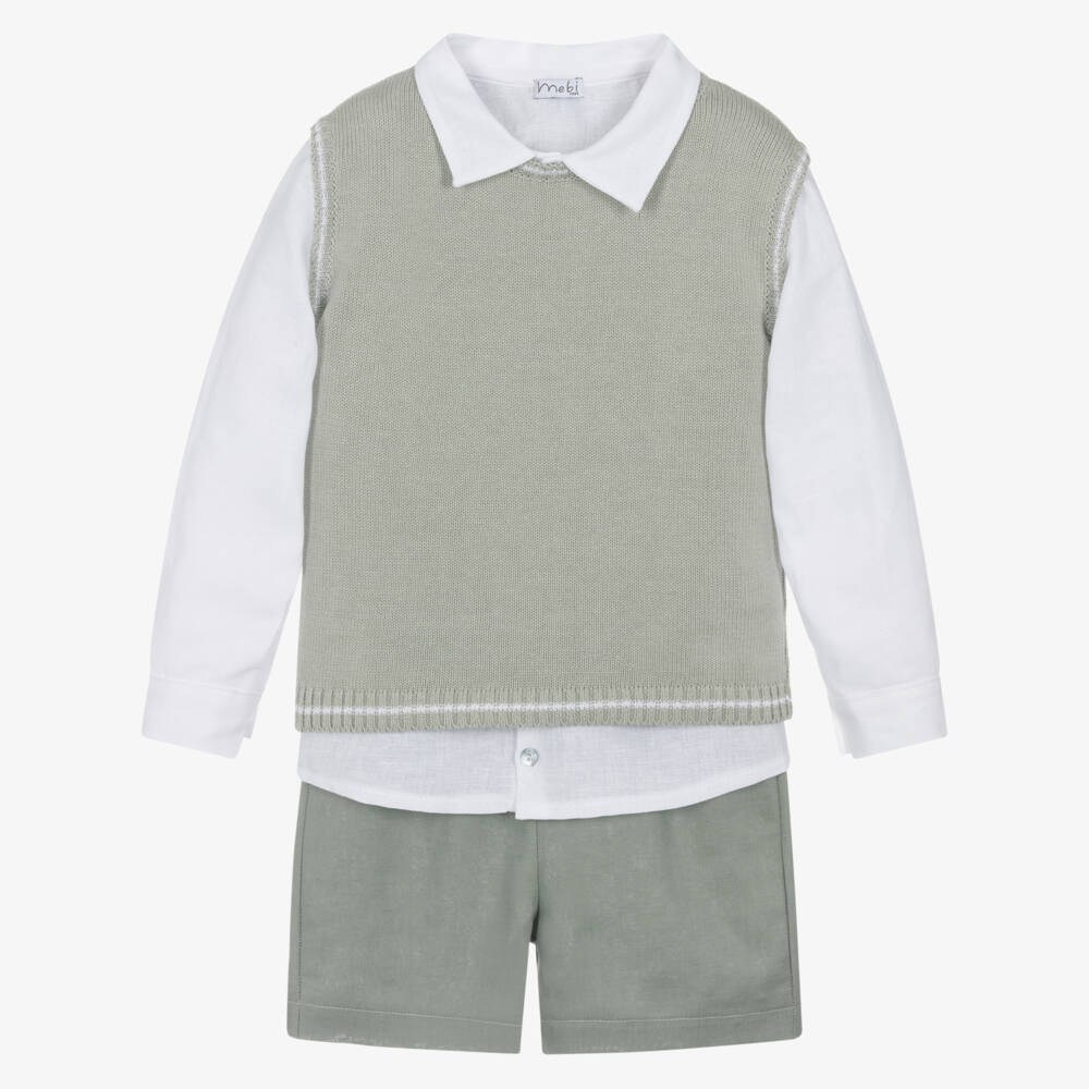 Mebi-Классический зеленый льняной комплект для мальчиков | Childrensalon Outlet