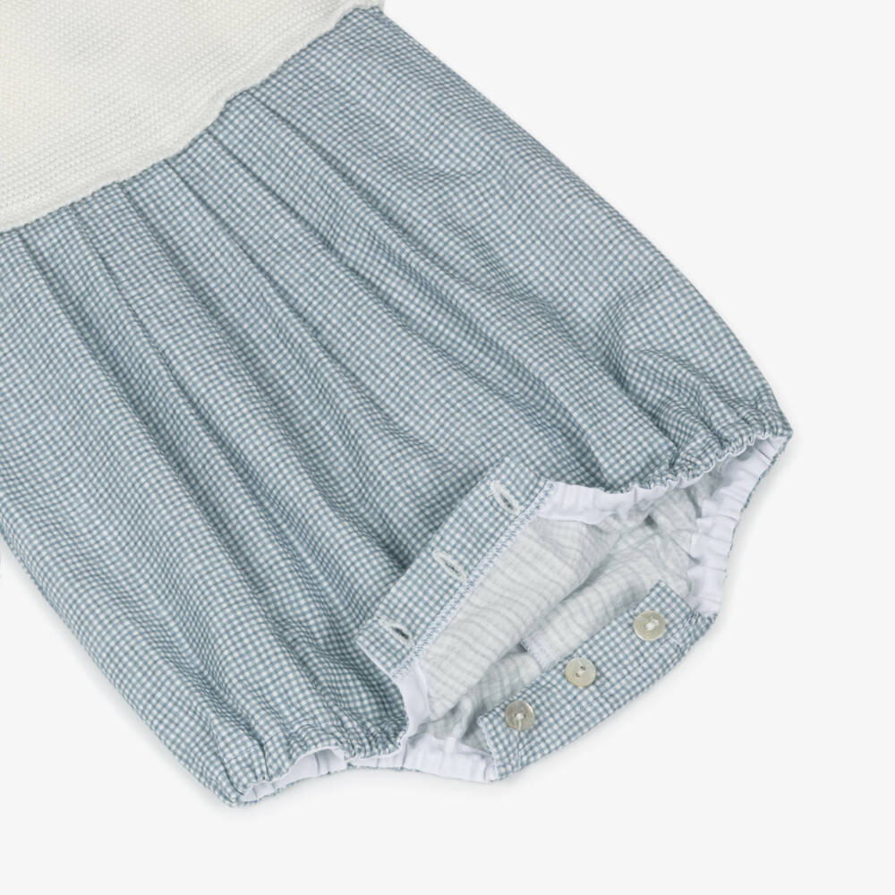 Mebi-Boys Gingham Blue Ivory One-Piece | Childrensalon Outlet
