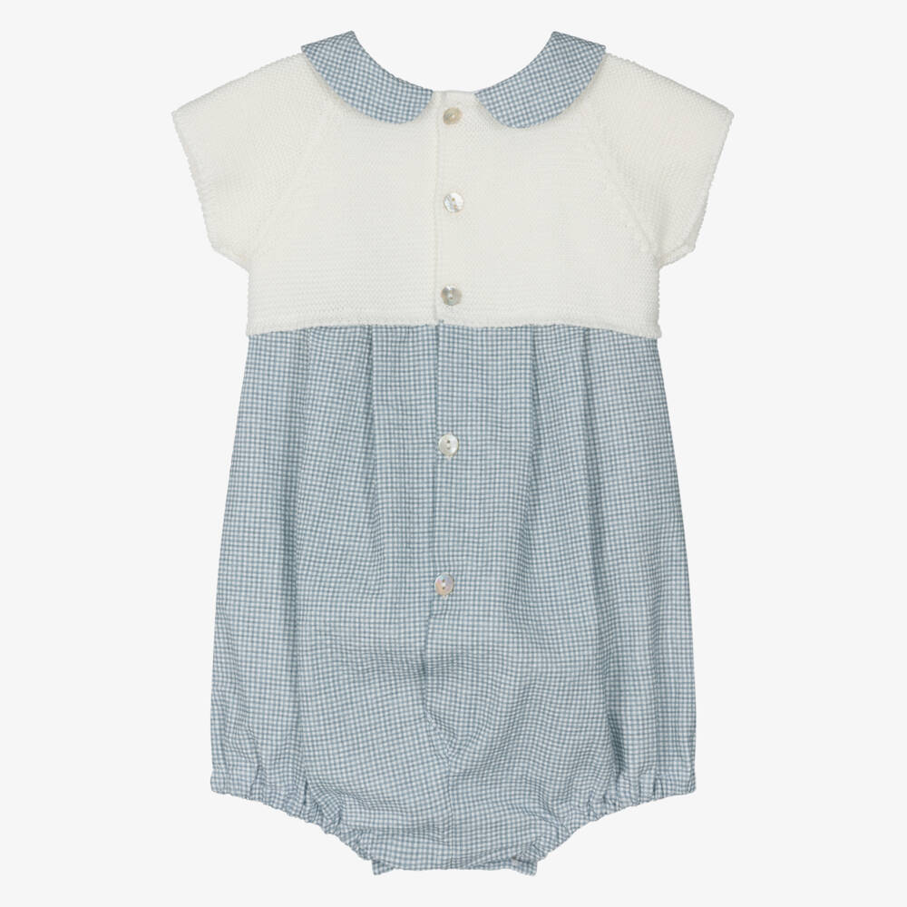 Mebi-Boys Gingham Blue Ivory One-Piece | Childrensalon Outlet