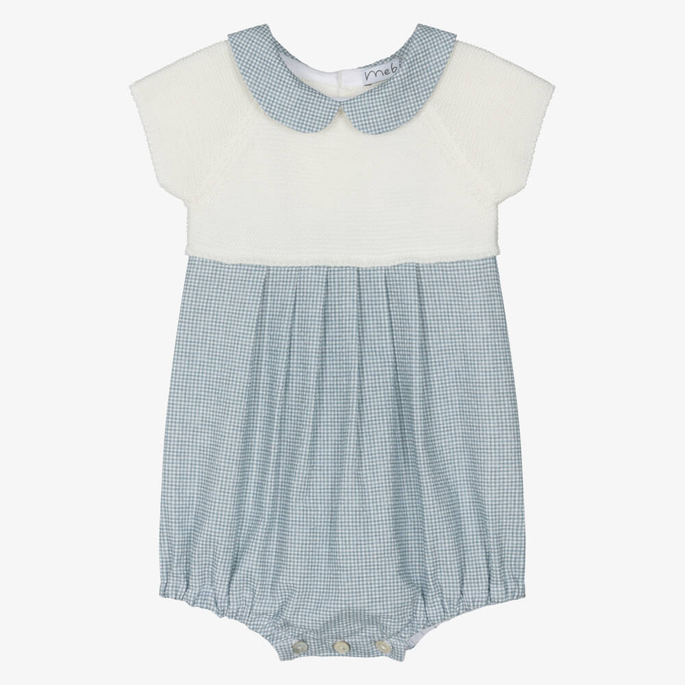 Mebi-Boys Gingham Blue Ivory One-Piece | Childrensalon Outlet