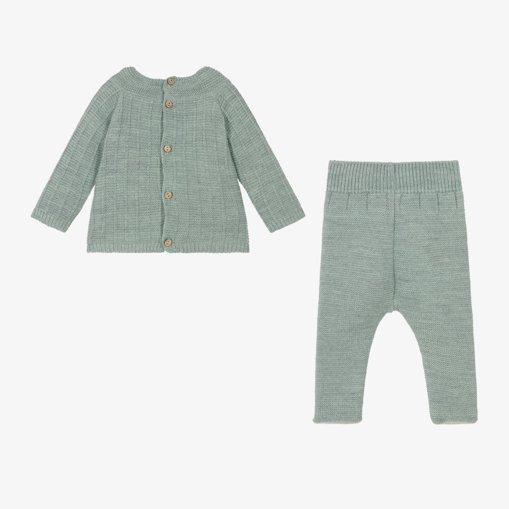 Mebi-Boys Green Knit Babygrow Set | Childrensalon Outlet