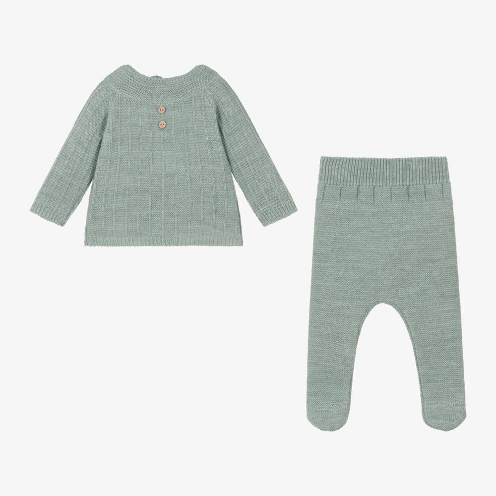 Mebi-Boys Green Knit Babygrow Set | Childrensalon Outlet