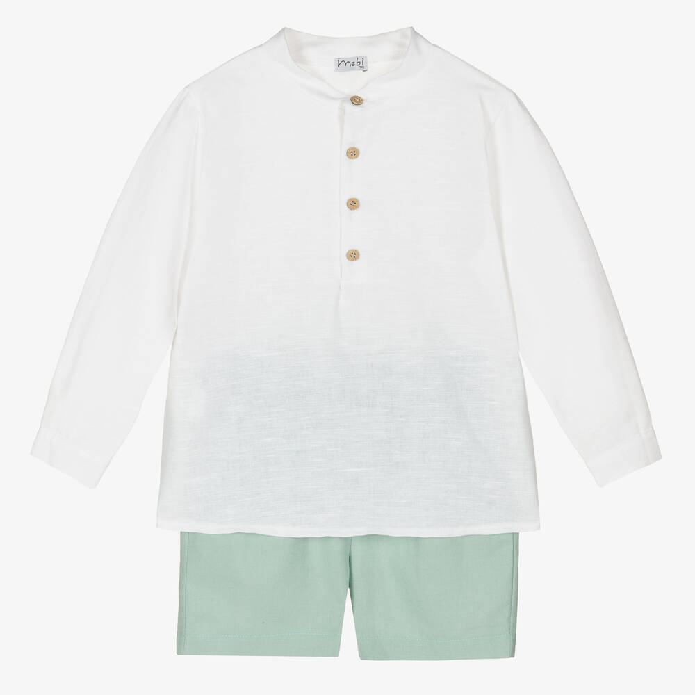 Mebi - Ensemble short vert en lin et coton | Childrensalon