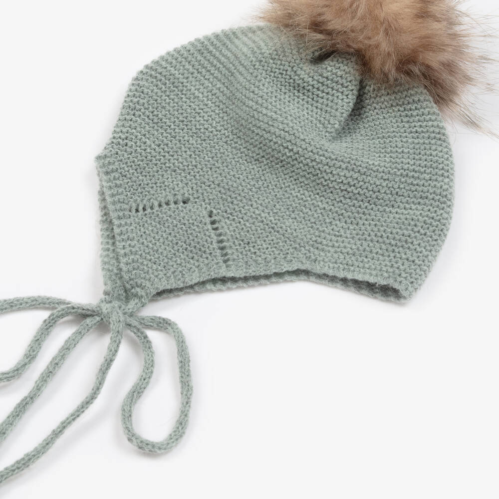 Mebi-Boys Green Pom-Pom Knit Hat | Childrensalon Outlet