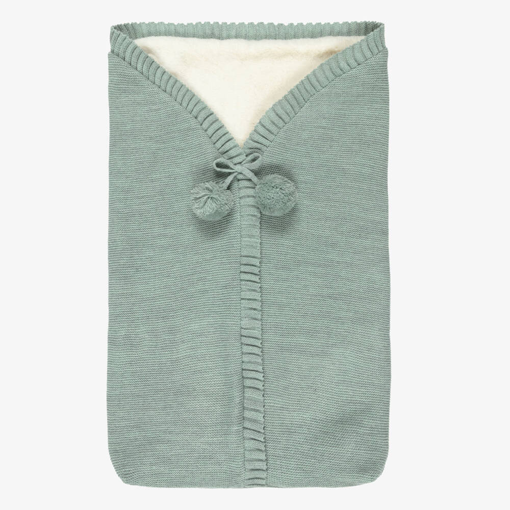 Mebi-Boys Green Pompom Knit Wrap | Childrensalon Outlet