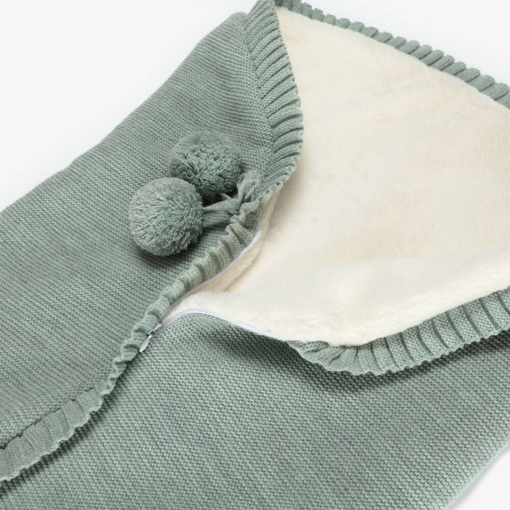 Mebi-Boys Green Pompom Knit Wrap | Childrensalon Outlet