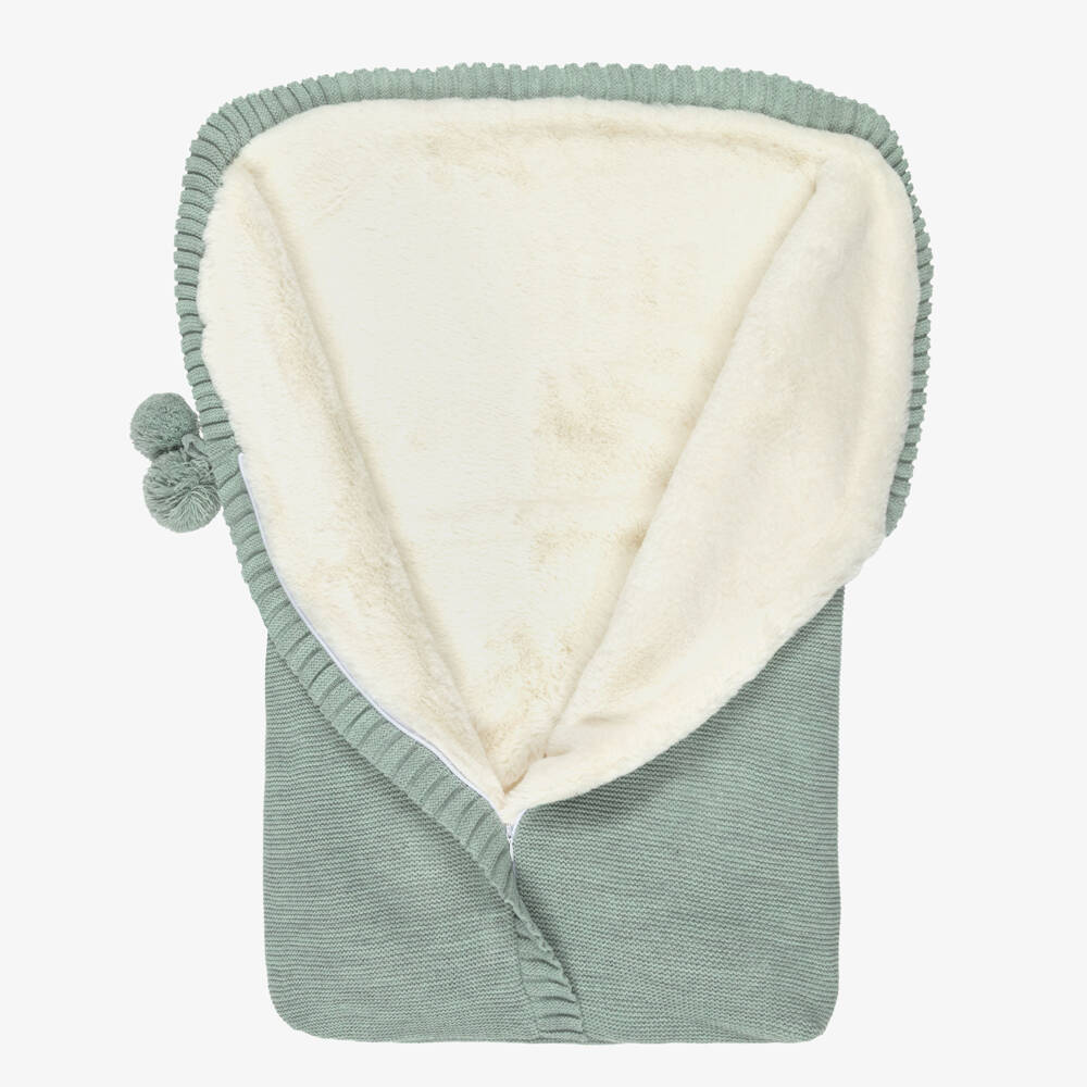 Mebi-Boys Green Pompom Knit Wrap | Childrensalon Outlet