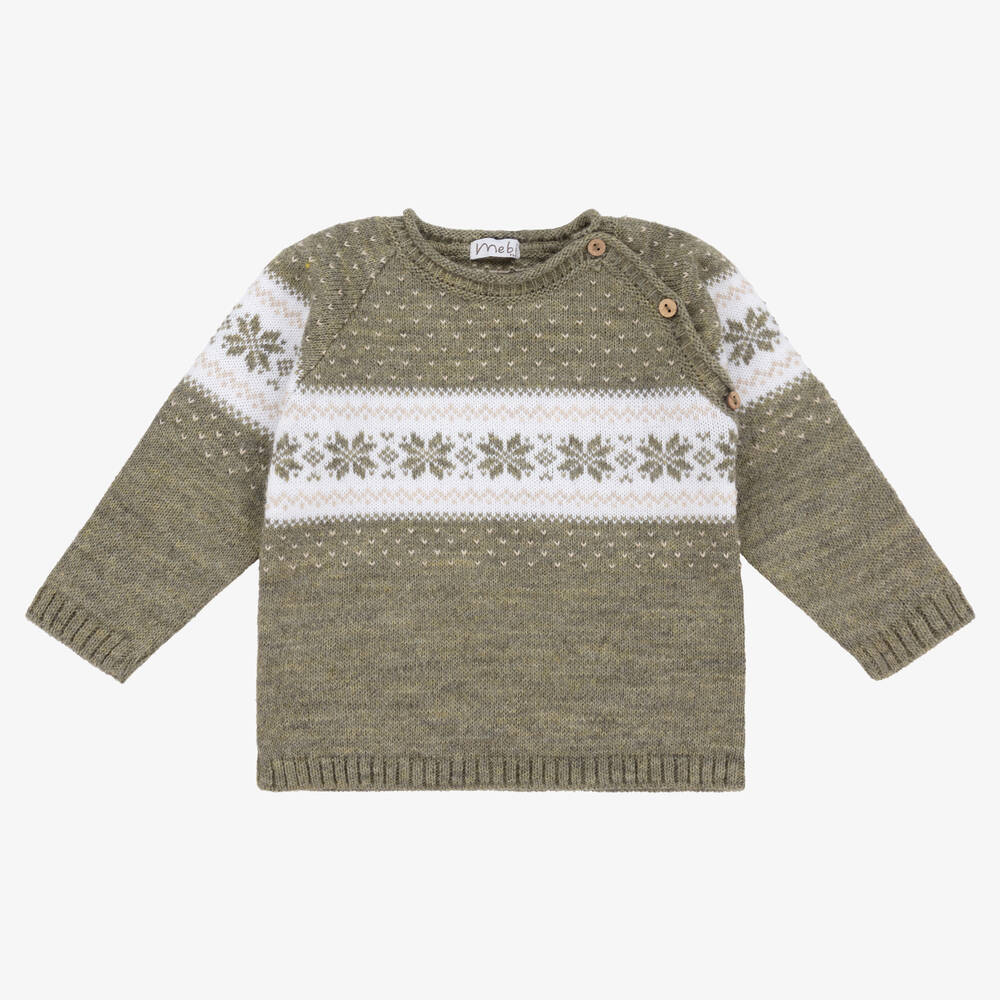 Mebi-Boys Green Wool Knit Jumper | Childrensalon Outlet