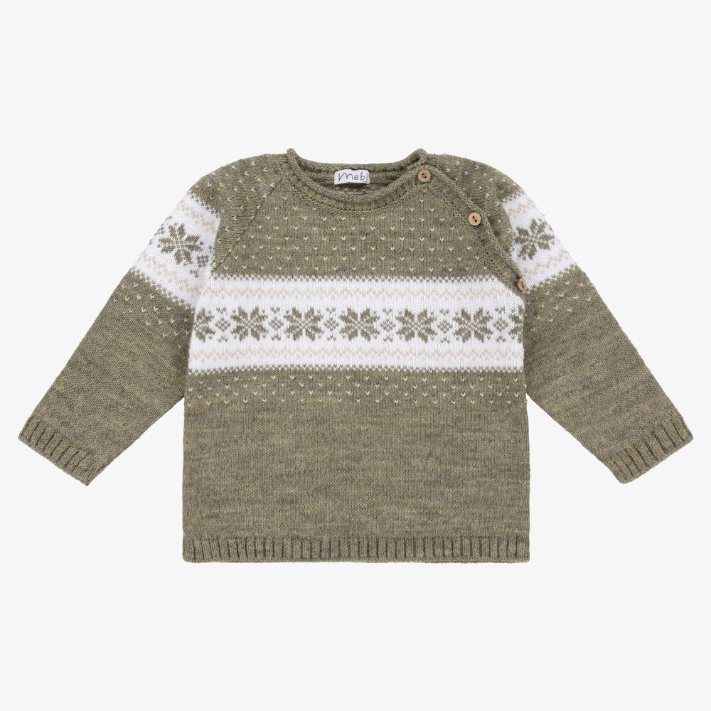 Mebi - Boys Green Wool Knit Jumper | Childrensalon