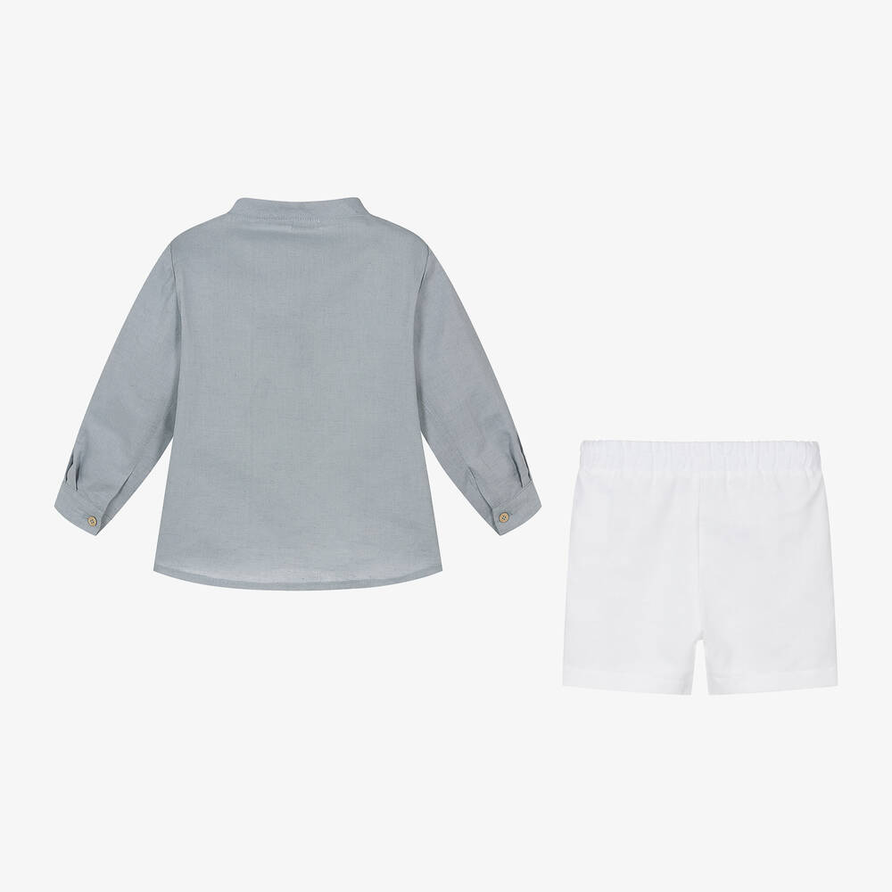 Mebi-طقم شورت قطن وكتان لون رمادي للأولاد | Childrensalon Outlet