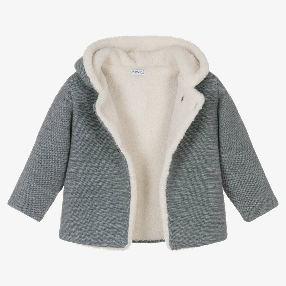 ميبي-جاكيت هودي أكريليك محبوك لون رمادي للأولاد | Childrensalon Outlet
