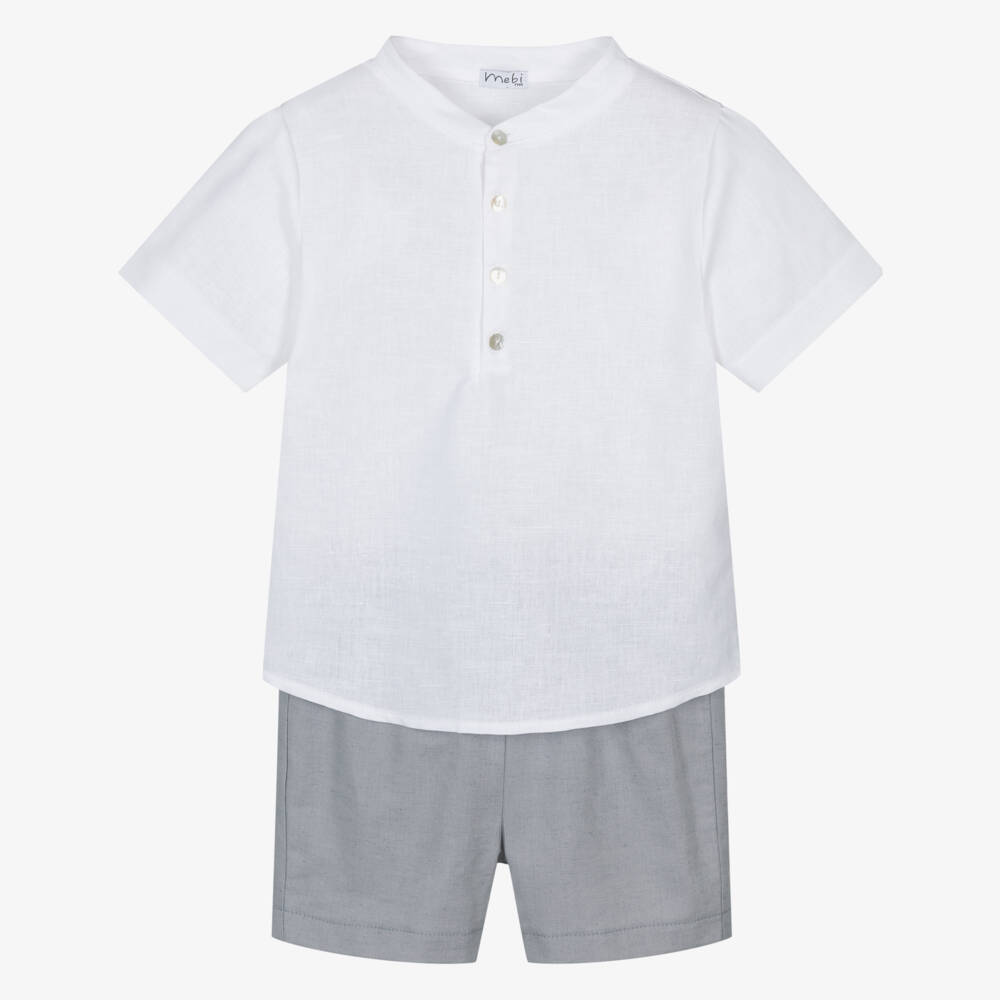 Mebi-Комплект из серого и белого льняного микса для мальчиков | Childrensalon Outlet