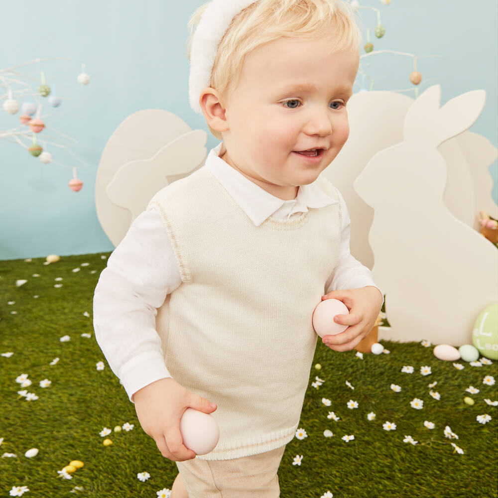 Mebi-Boys Ivory & Beige Linen Shorts Set | Childrensalon Outlet