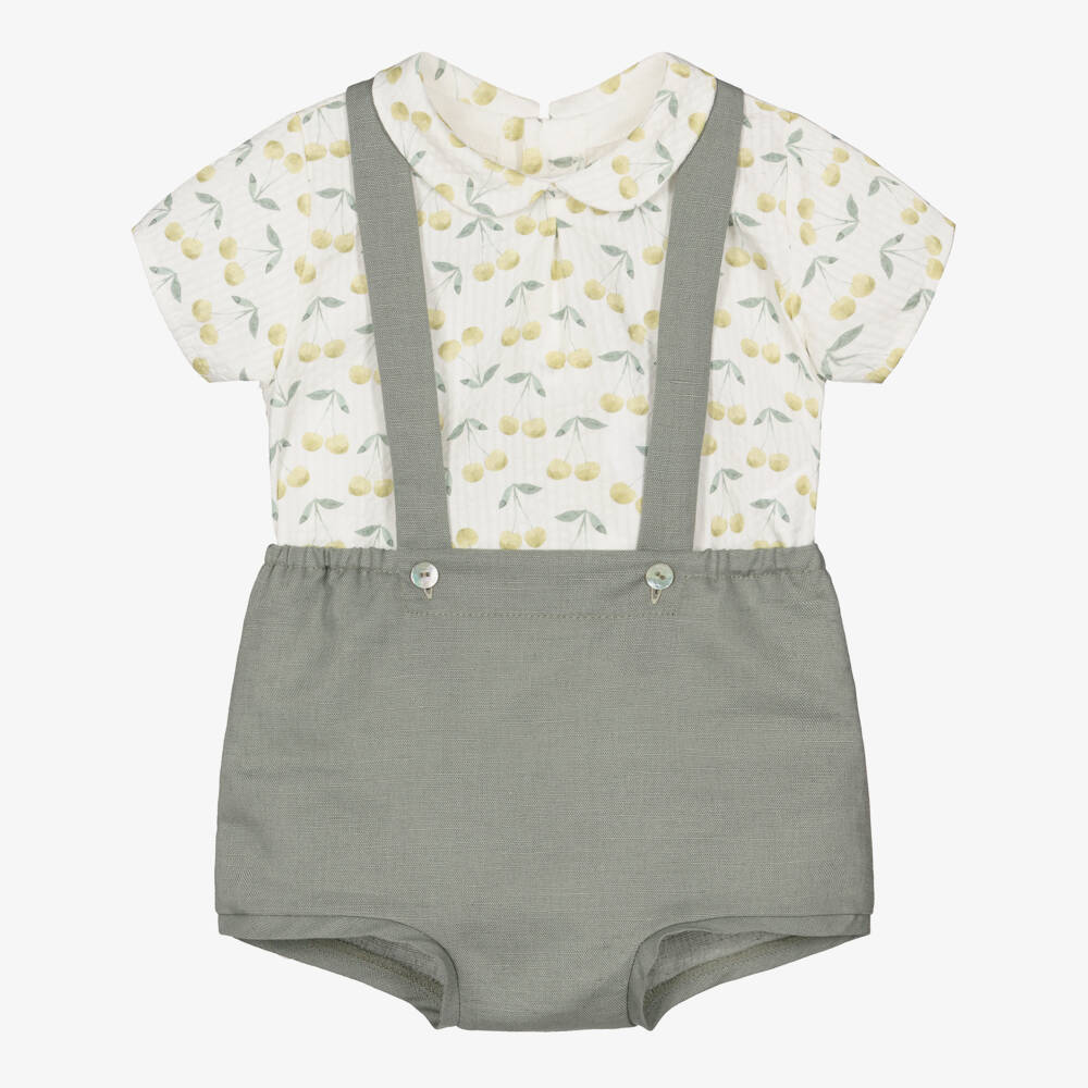 Mebi-Boys Ivory & Green Cherry Print Shorts Set | Childrensalon Outlet